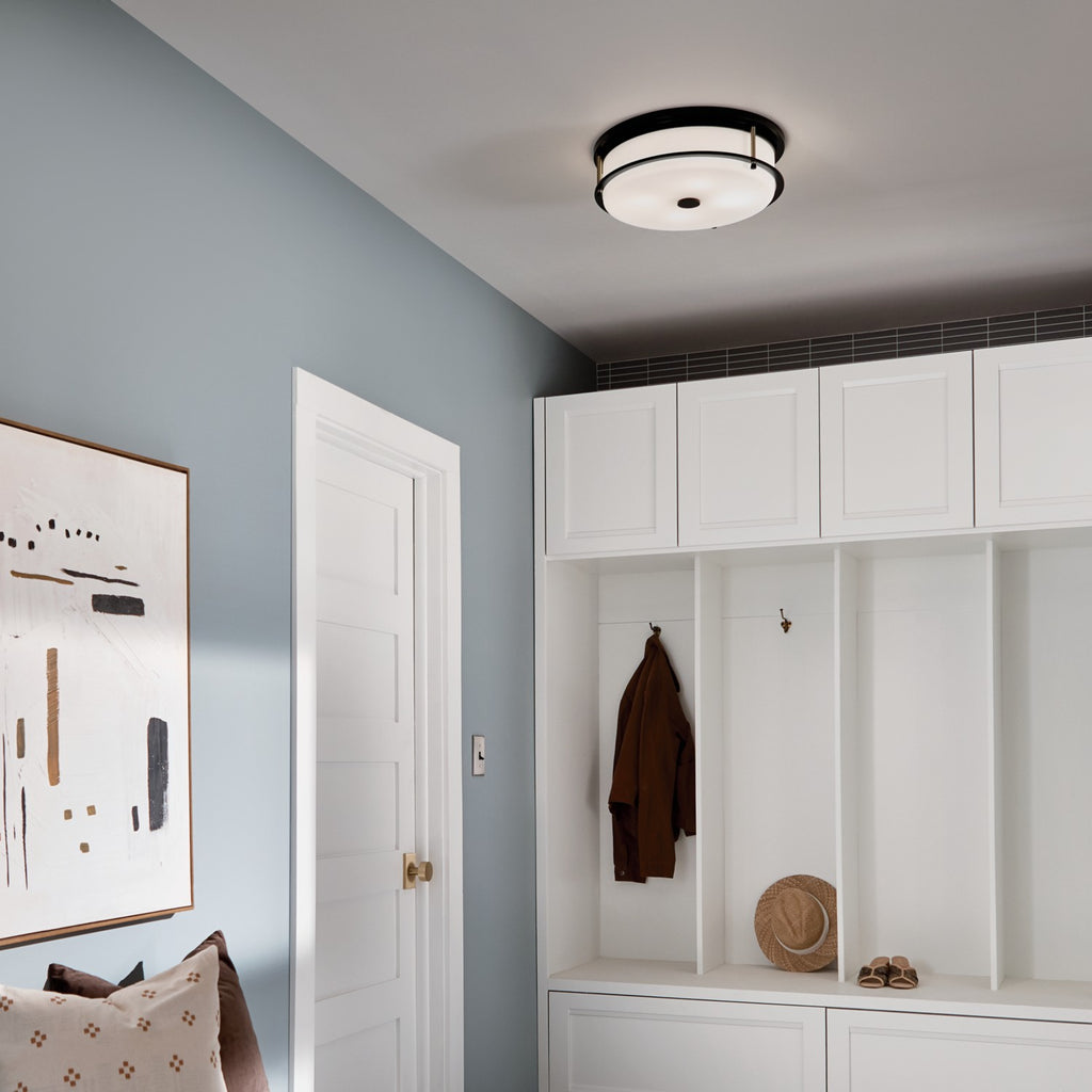 KICHLER 52597BKCPZ Brit 18 Inch 4 Light Flush Mount With Satin Etched Cased Opal Glass In Black And Champagne Bronze