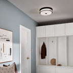 KICHLER 52597BKCPZ Brit 18 Inch 4 Light Flush Mount With Satin Etched Cased Opal Glass In Black And Champagne Bronze