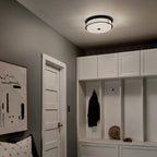 KICHLER 52597BKCPZ Brit 18 Inch 4 Light Flush Mount With Satin Etched Cased Opal Glass In Black And Champagne Bronze