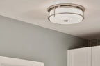 KICHLER 52597PN Brit 18 Inch 4 Light Flush Mount With Satin Etched Cased Opal Glass In Polished Nickel