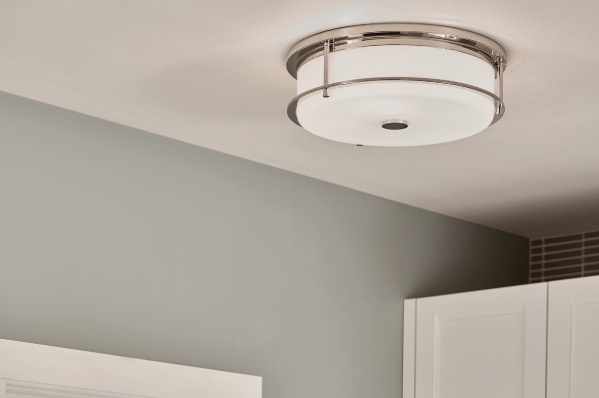 KICHLER 52597PN Brit 18 Inch 4 Light Flush Mount With Satin Etched Cased Opal Glass In Polished Nickel
