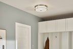 KICHLER 52597PN Brit 18 Inch 4 Light Flush Mount With Satin Etched Cased Opal Glass In Polished Nickel