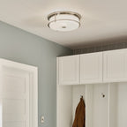 KICHLER 52597PN Brit 18 Inch 4 Light Flush Mount With Satin Etched Cased Opal Glass In Polished Nickel
