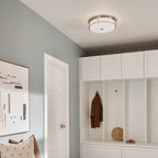 KICHLER 52597PN Brit 18 Inch 4 Light Flush Mount With Satin Etched Cased Opal Glass In Polished Nickel