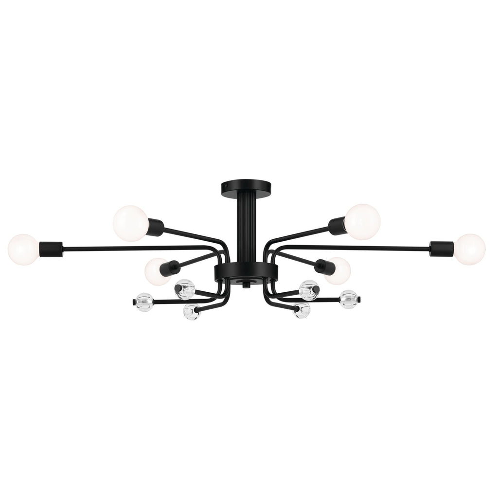 KICHLER 52602BK Ocala 41.25 Inch 6 Light Flush Mount With Clear Crystal In Black