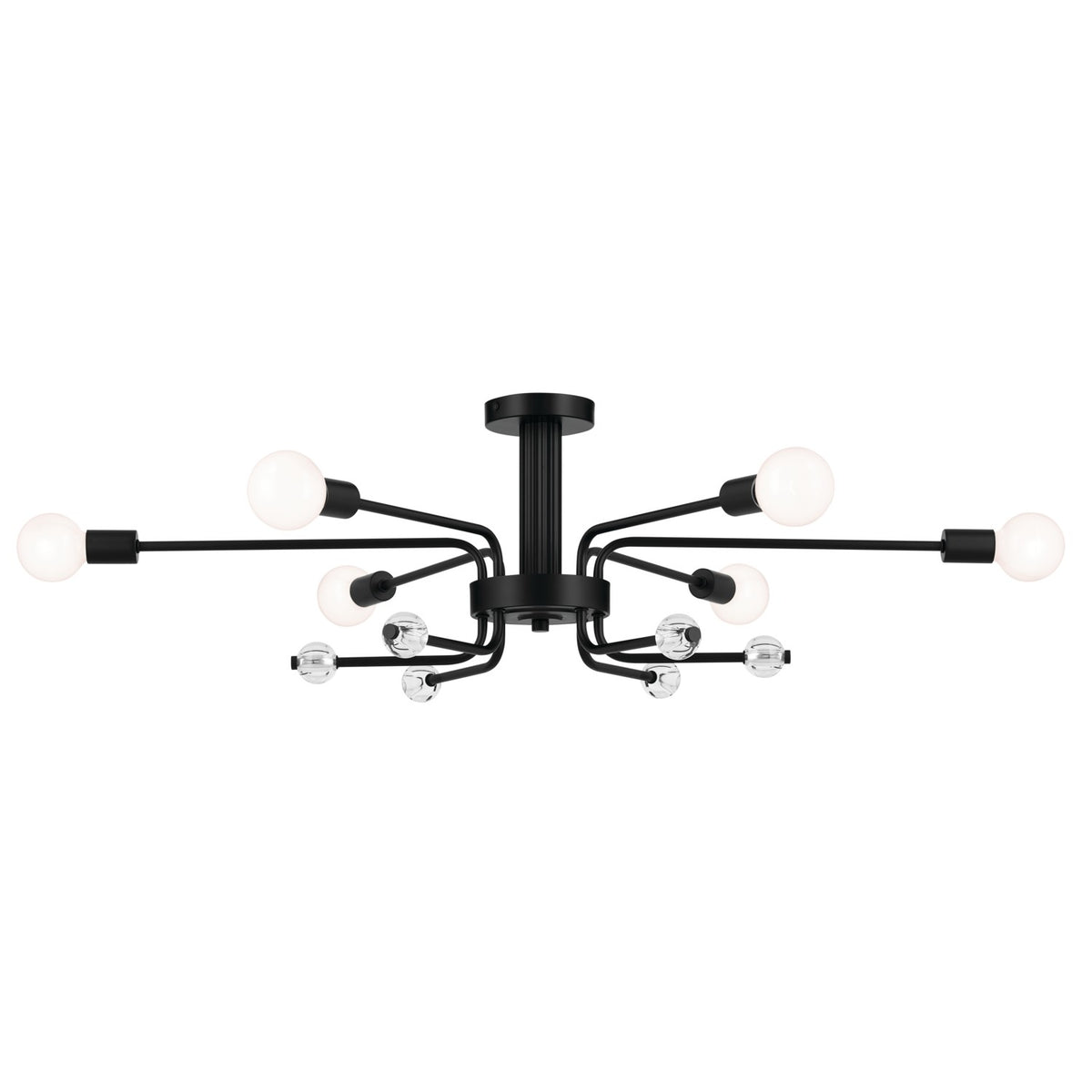 KICHLER 52602BK Ocala 41.25 Inch 6 Light Flush Mount With Clear Crystal In Black
