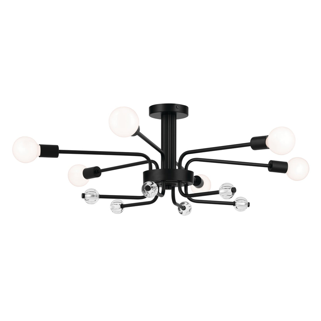 KICHLER 52602BK Ocala 41.25 Inch 6 Light Flush Mount With Clear Crystal In Black