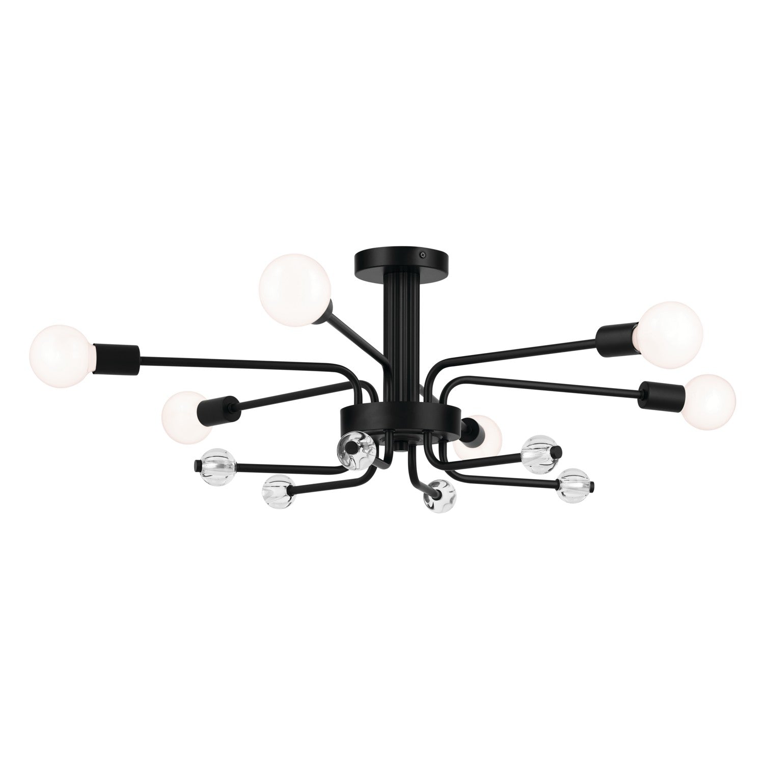 KICHLER 52602BK Ocala 41.25 Inch 6 Light Flush Mount With Clear Crystal In Black