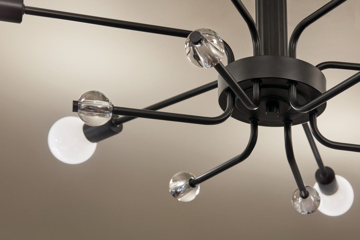 KICHLER 52602BK Ocala 41.25 Inch 6 Light Flush Mount With Clear Crystal In Black