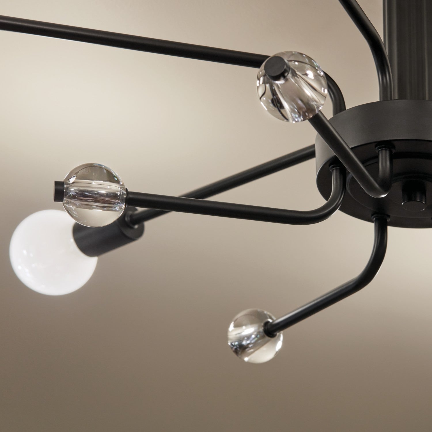KICHLER 52602BK Ocala 41.25 Inch 6 Light Flush Mount With Clear Crystal In Black