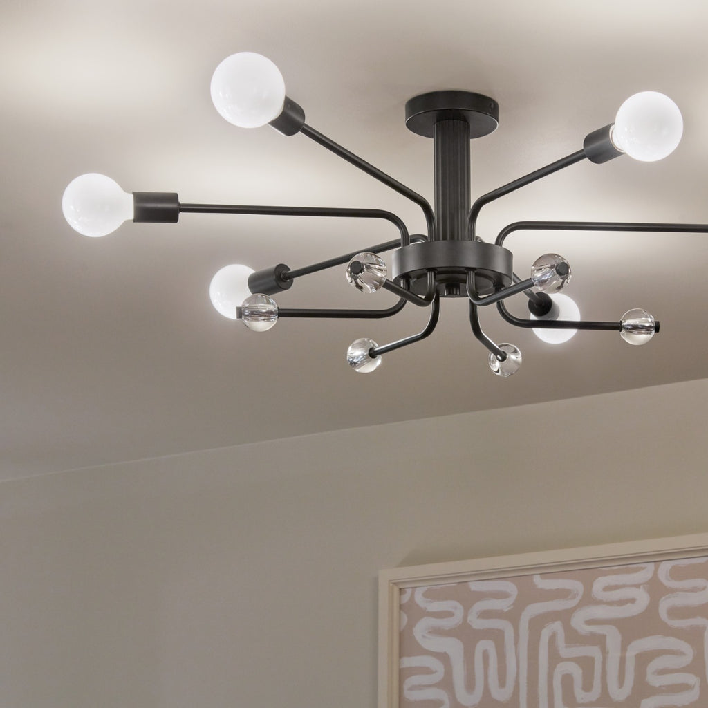 KICHLER 52602BK Ocala 41.25 Inch 6 Light Flush Mount With Clear Crystal In Black