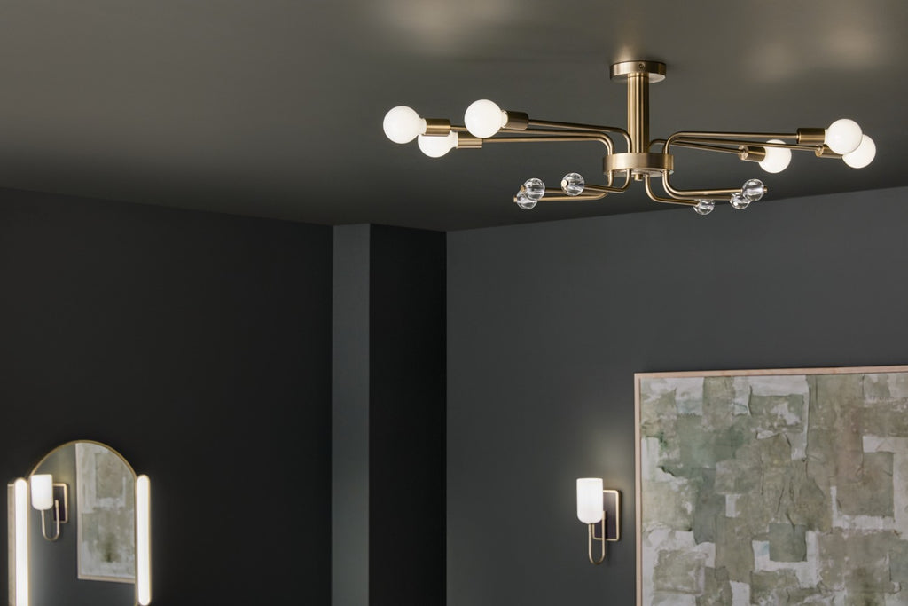 KICHLER 52602CPZ Ocala 41.25 Inch 6 Light Flush Mount With Clear Crystal In Champagne Bronze
