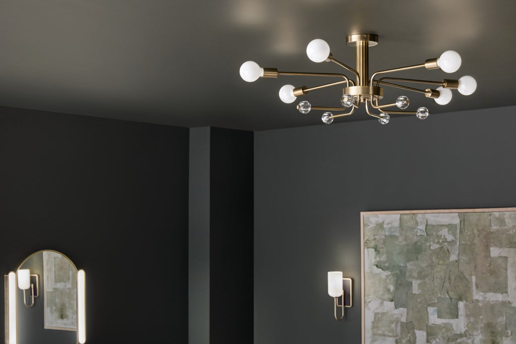 KICHLER 52602CPZ Ocala 41.25 Inch 6 Light Flush Mount With Clear Crystal In Champagne Bronze
