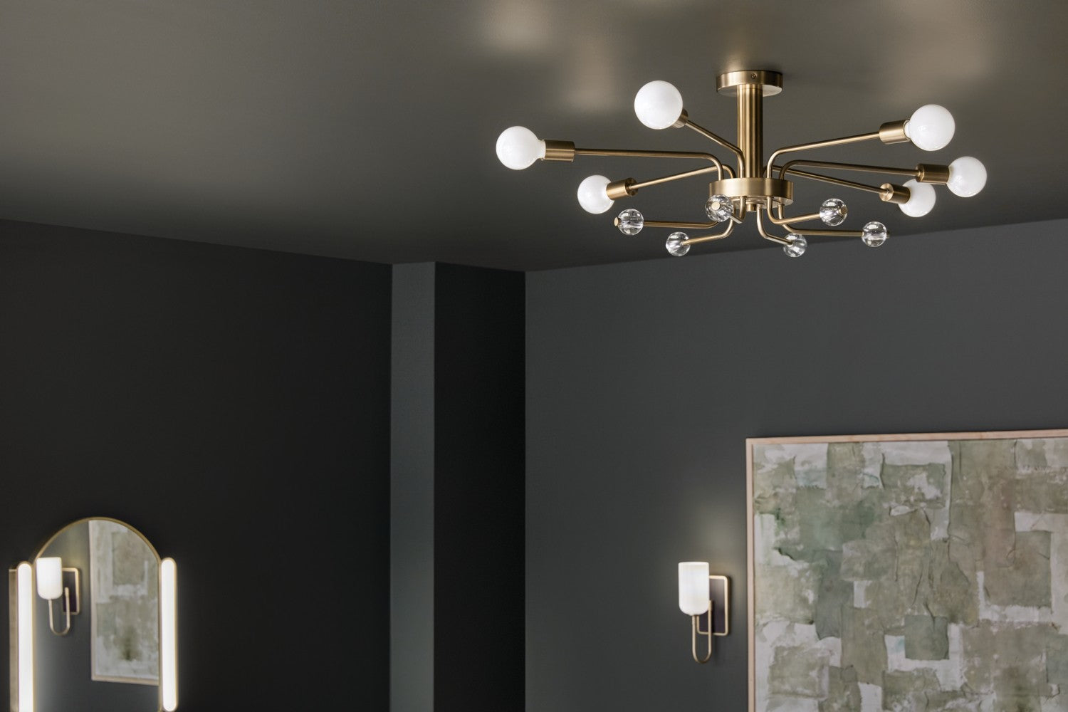 KICHLER 52602CPZ Ocala 41.25 Inch 6 Light Flush Mount With Clear Crystal In Champagne Bronze