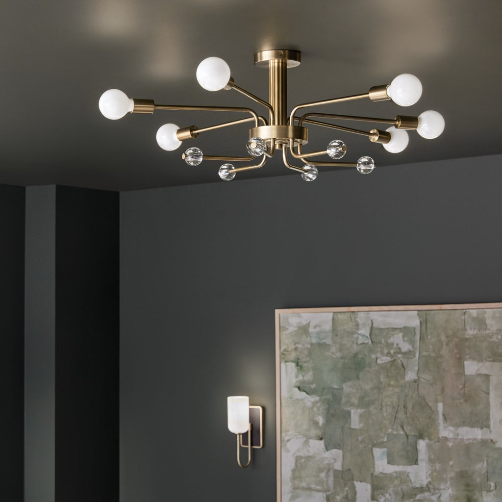 KICHLER 52602CPZ Ocala 41.25 Inch 6 Light Flush Mount With Clear Crystal In Champagne Bronze
