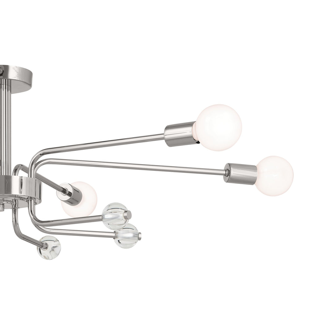 KICHLER 52602PN Ocala 41.25 Inch 6 Light Flush Mount With Clear Crystal In Polished Nickel