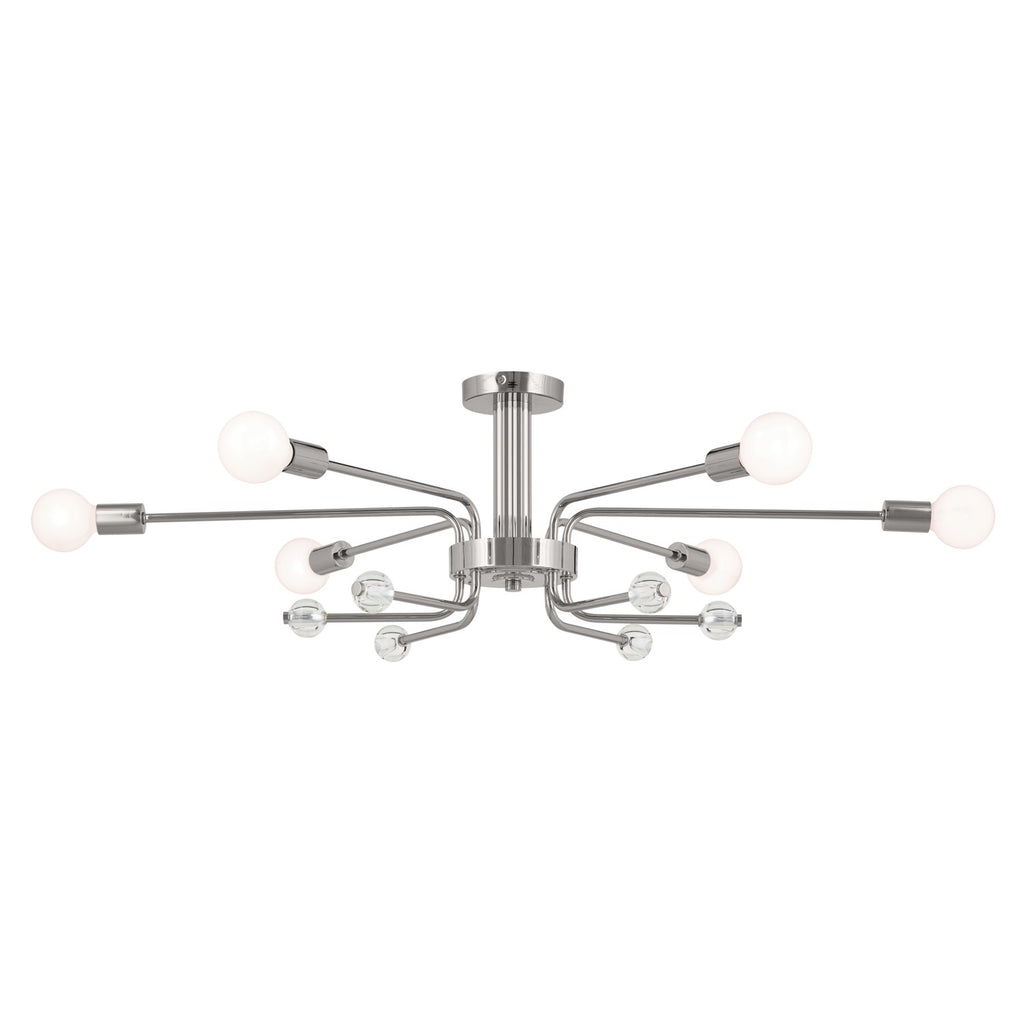 KICHLER 52602PN Ocala 41.25 Inch 6 Light Flush Mount With Clear Crystal In Polished Nickel