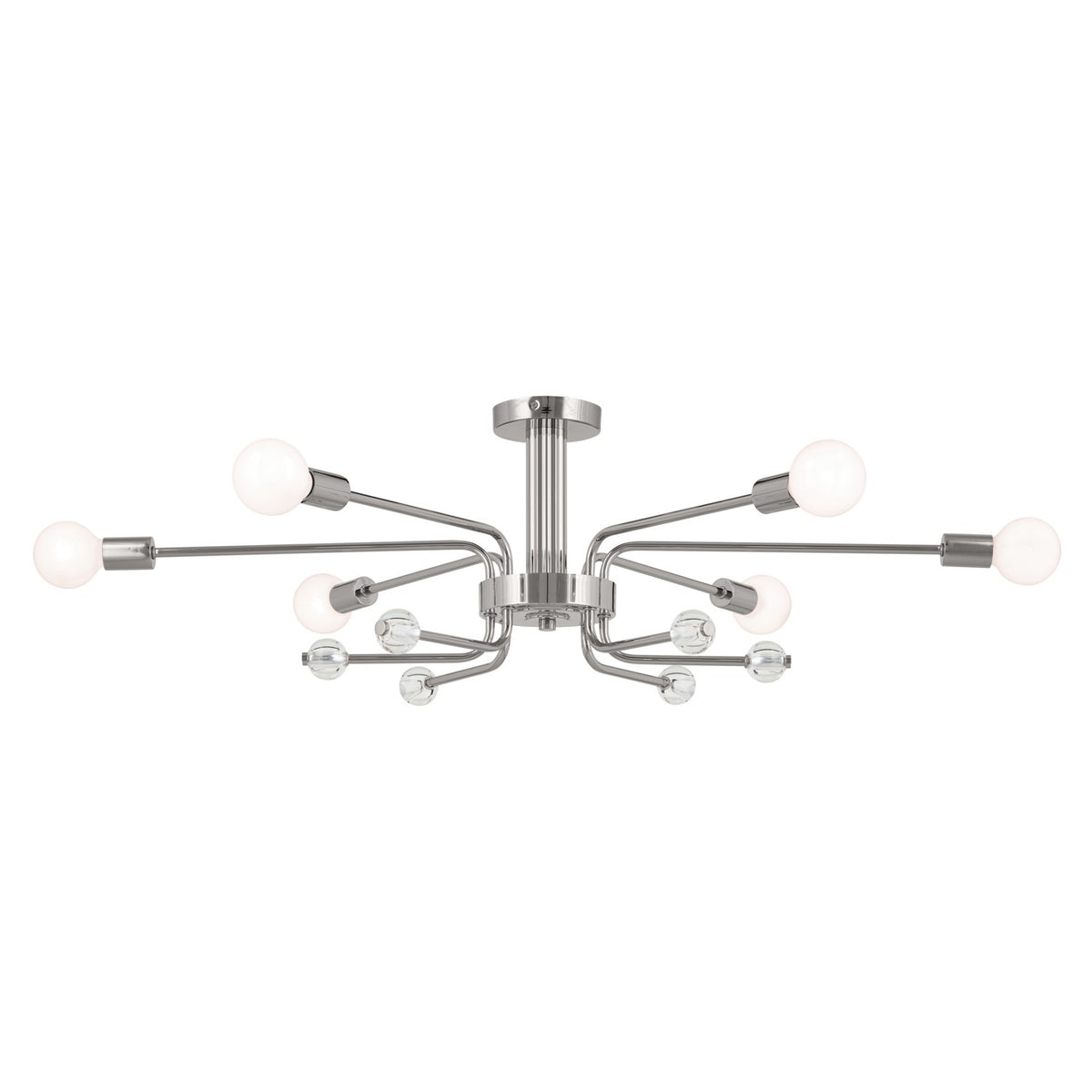 KICHLER 52602PN Ocala 41.25 Inch 6 Light Flush Mount With Clear Crystal In Polished Nickel