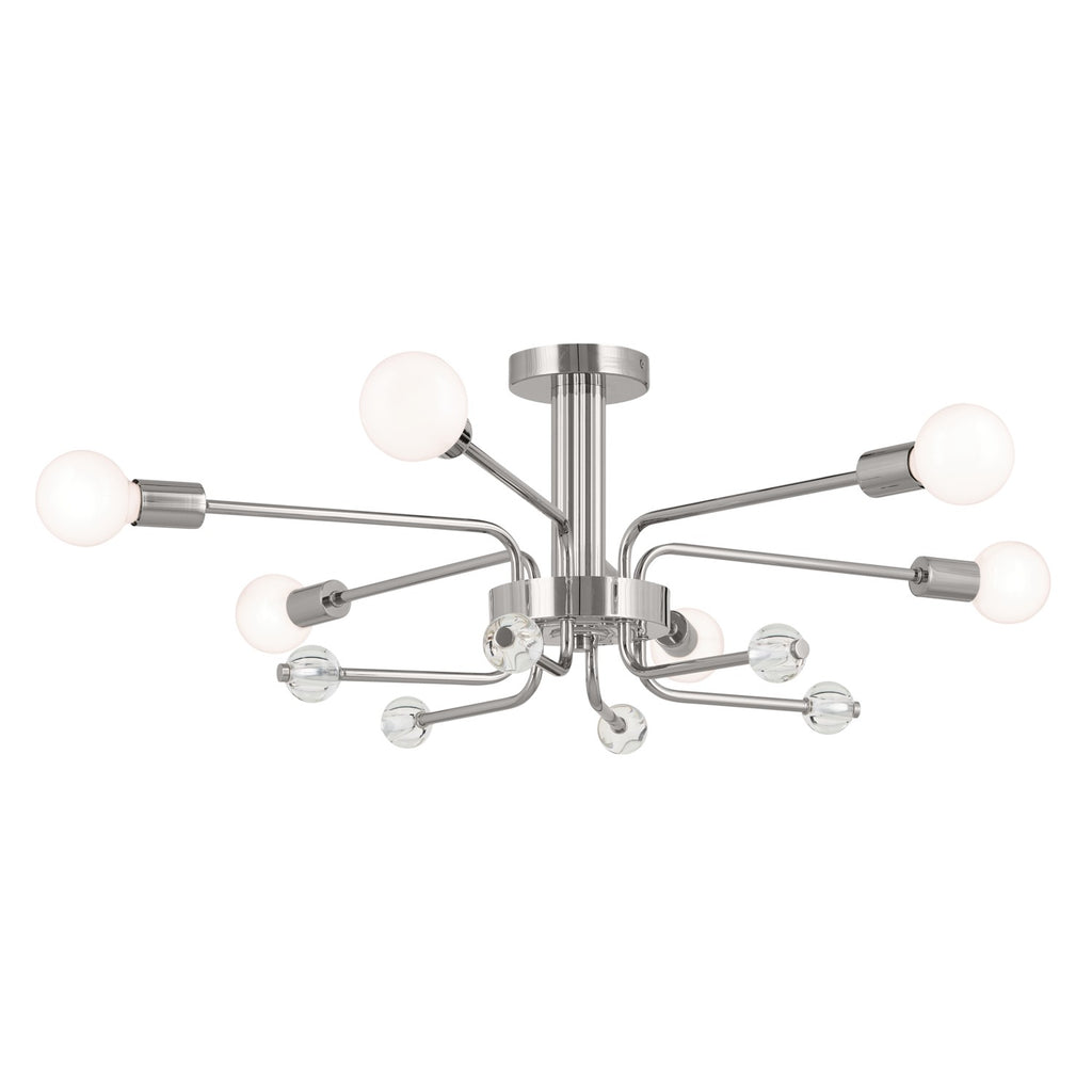 KICHLER 52602PN Ocala 41.25 Inch 6 Light Flush Mount With Clear Crystal In Polished Nickel