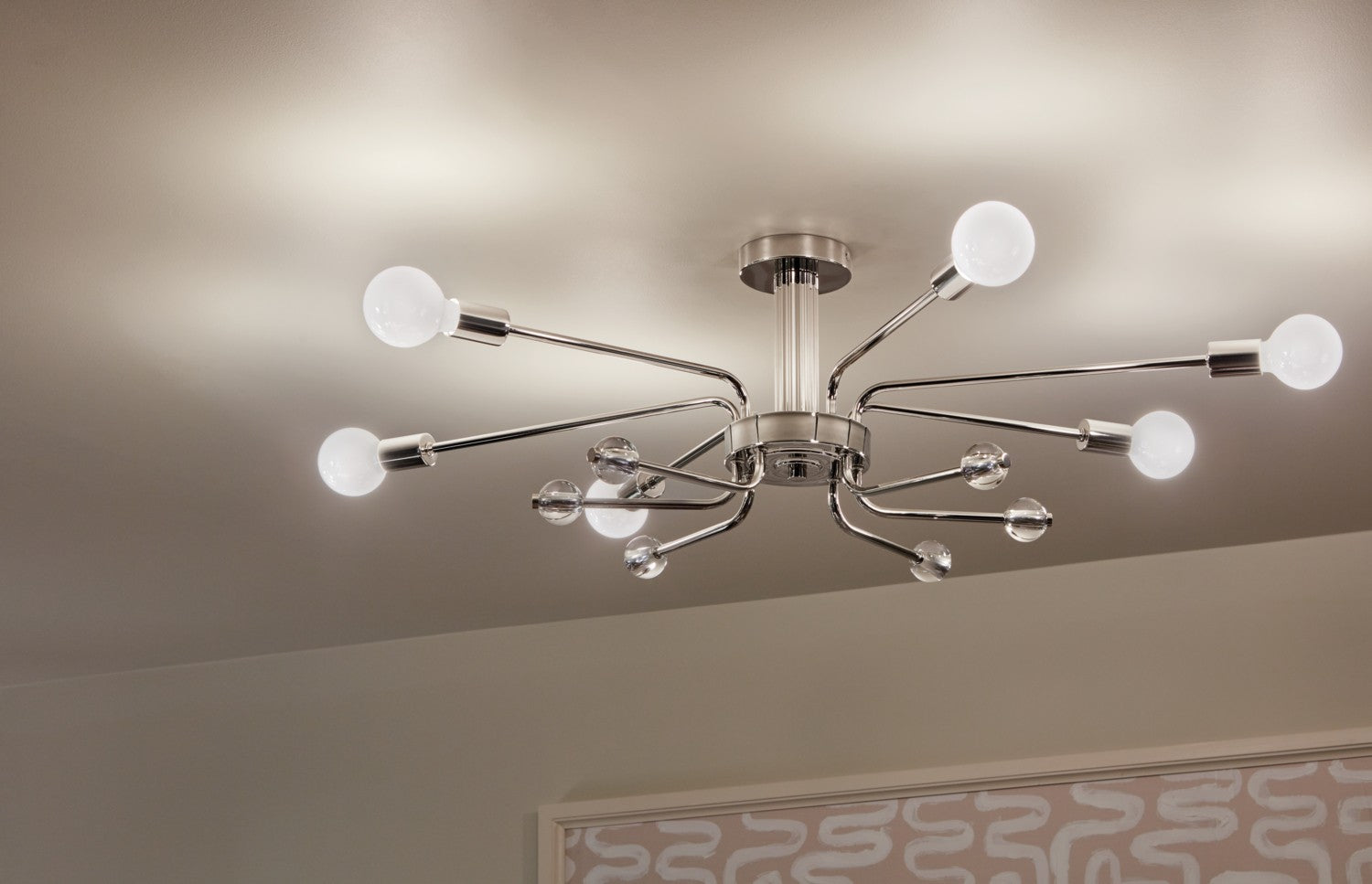 KICHLER 52602PN Ocala 41.25 Inch 6 Light Flush Mount With Clear Crystal In Polished Nickel