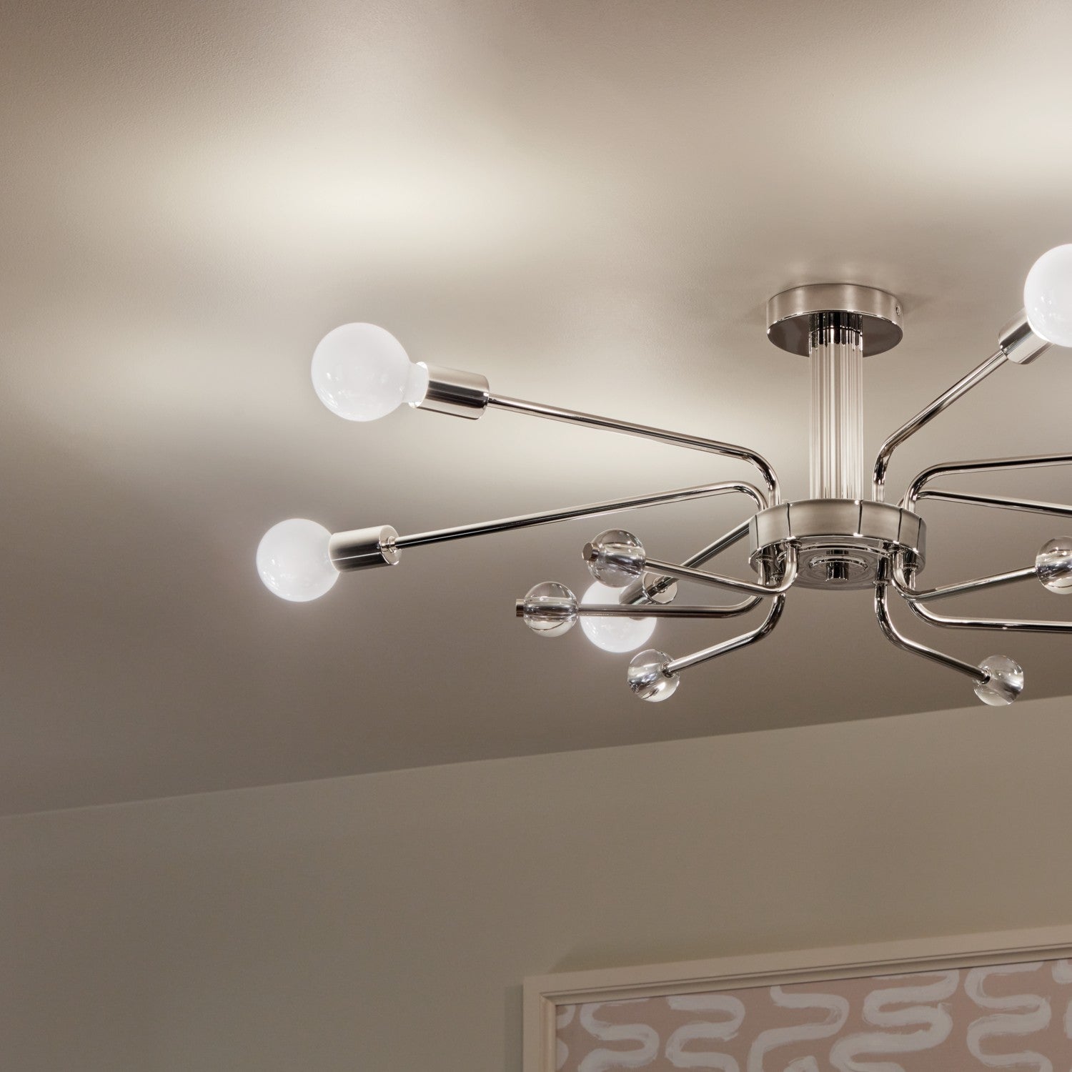 KICHLER 52602PN Ocala 41.25 Inch 6 Light Flush Mount With Clear Crystal In Polished Nickel
