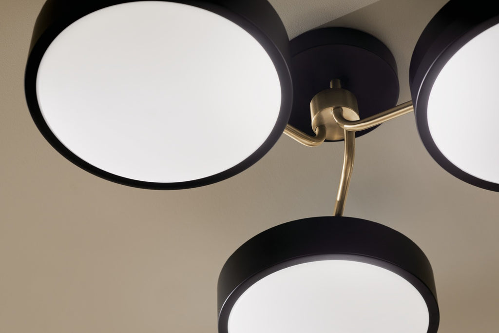 KICHLER 52604BKCPZ Sago 40 Inch 3 Light Semi Flush With Clear Acrylic With Inside Satin Etch In Black And Champagne Bronze