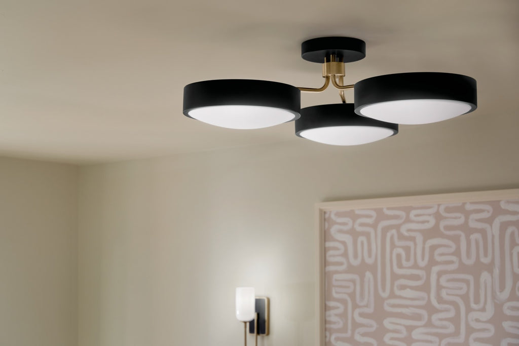 KICHLER 52604BKCPZ Sago 40 Inch 3 Light Semi Flush With Clear Acrylic With Inside Satin Etch In Black And Champagne Bronze