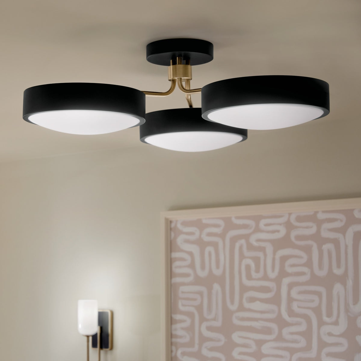 KICHLER 52604BKCPZ Sago 40 Inch 3 Light Semi Flush With Clear Acrylic With Inside Satin Etch In Black And Champagne Bronze