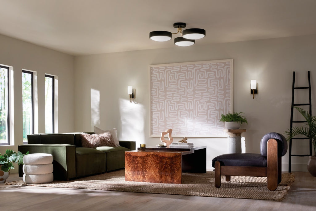 KICHLER 52604BKCPZ Sago 40 Inch 3 Light Semi Flush With Clear Acrylic With Inside Satin Etch In Black And Champagne Bronze