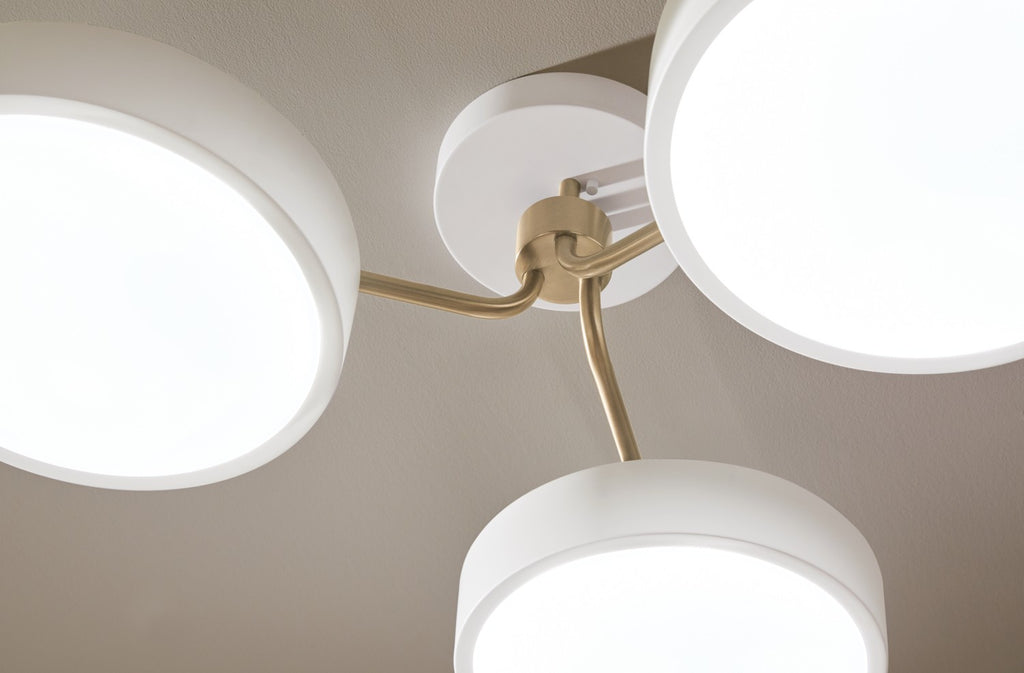 KICHLER 52604WHCPZ Sago 40 Inch 3 Light Semi Flush With Clear Acrylic With Inside Satin Etch In White And Champagne Bronze