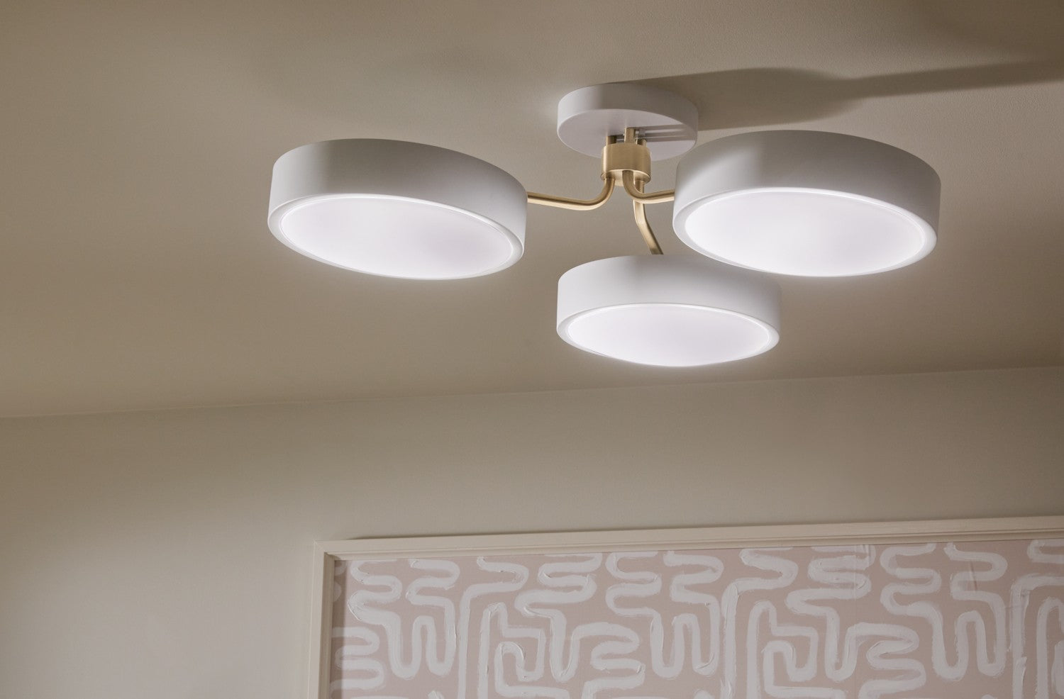 KICHLER 52604WHCPZ Sago 40 Inch 3 Light Semi Flush With Clear Acrylic With Inside Satin Etch In White And Champagne Bronze