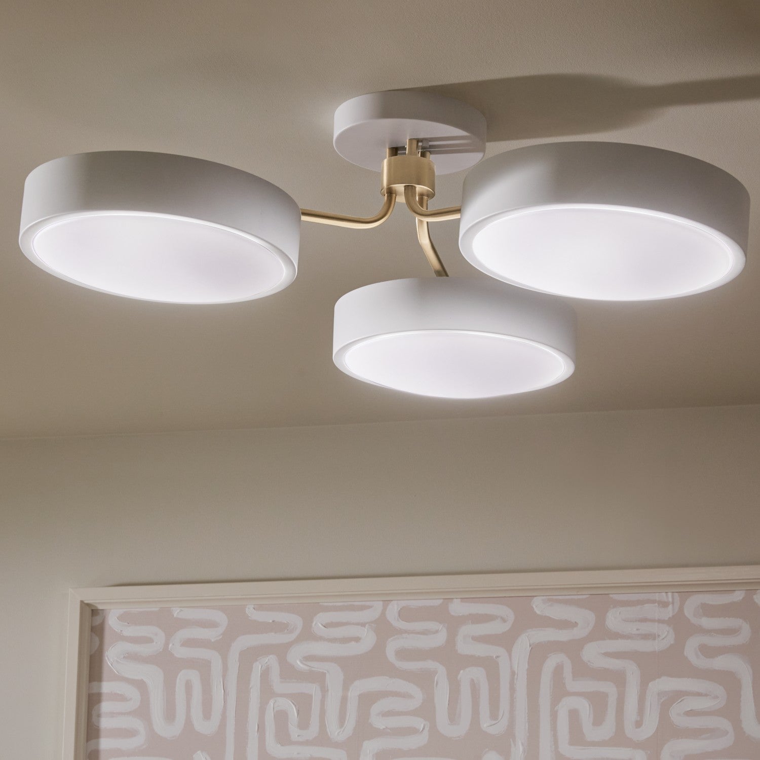 KICHLER 52604WHCPZ Sago 40 Inch 3 Light Semi Flush With Clear Acrylic With Inside Satin Etch In White And Champagne Bronze