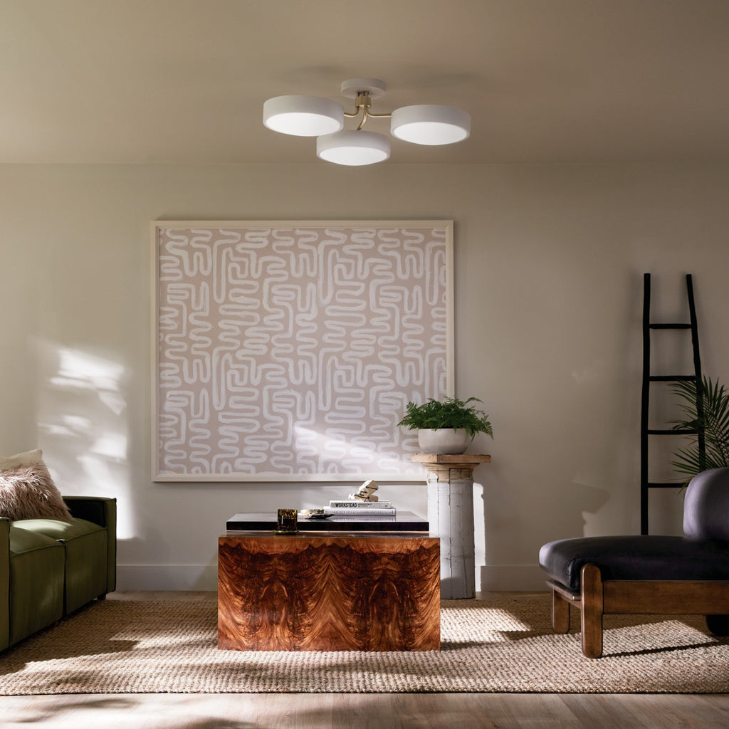 KICHLER 52604WHCPZ Sago 40 Inch 3 Light Semi Flush With Clear Acrylic With Inside Satin Etch In White And Champagne Bronze