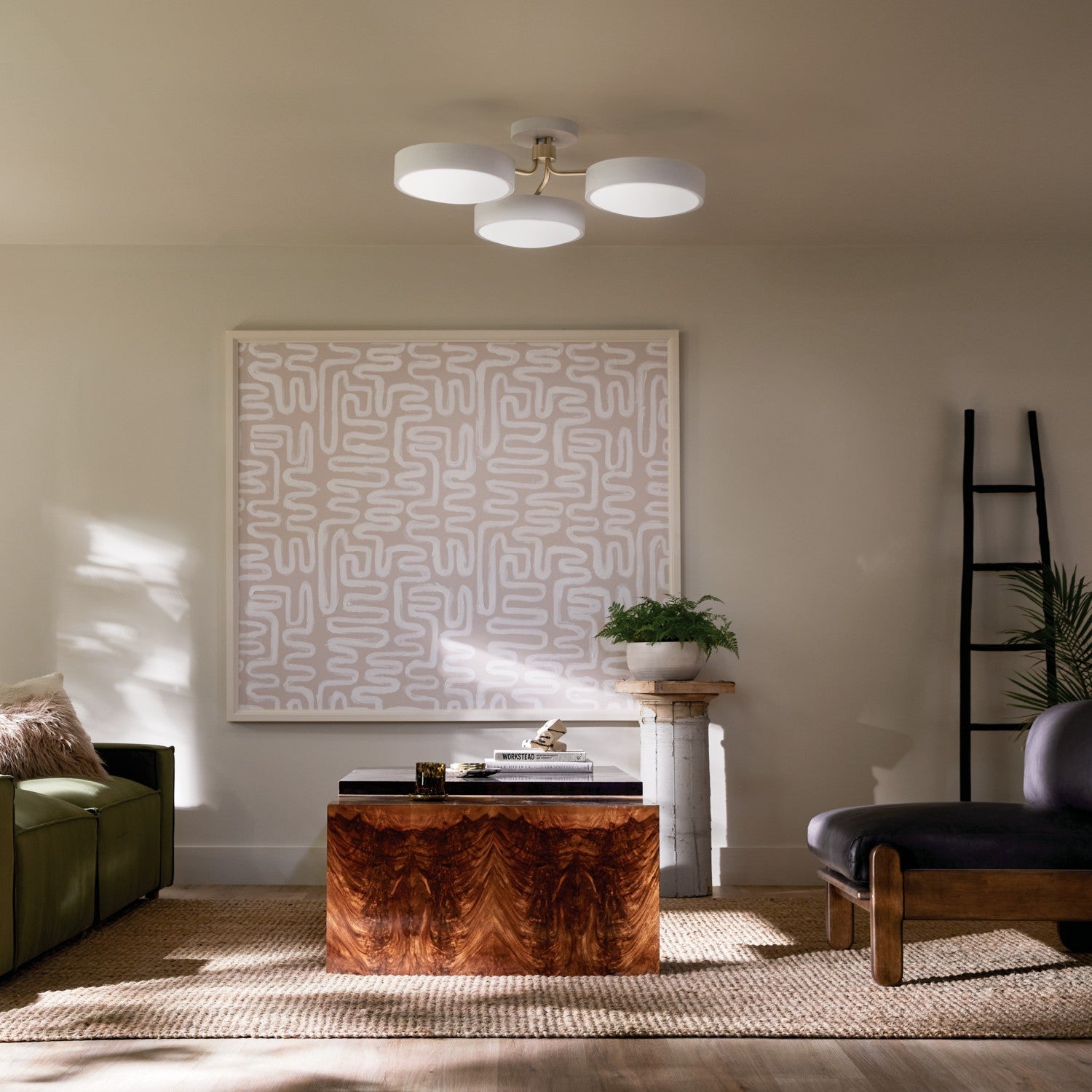 KICHLER 52604WHCPZ Sago 40 Inch 3 Light Semi Flush With Clear Acrylic With Inside Satin Etch In White And Champagne Bronze
