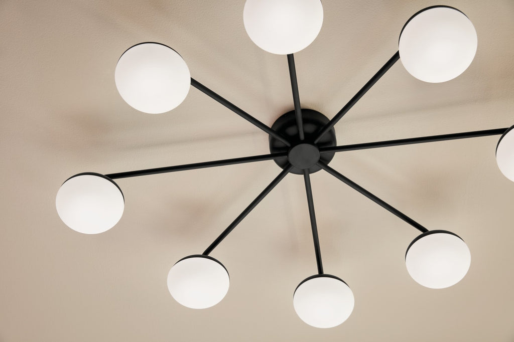 KICHLER 52608BK Remy 40.75 Inch 8 Light Led Flush Mount With Satin Etched Cased Opal Glass In Black