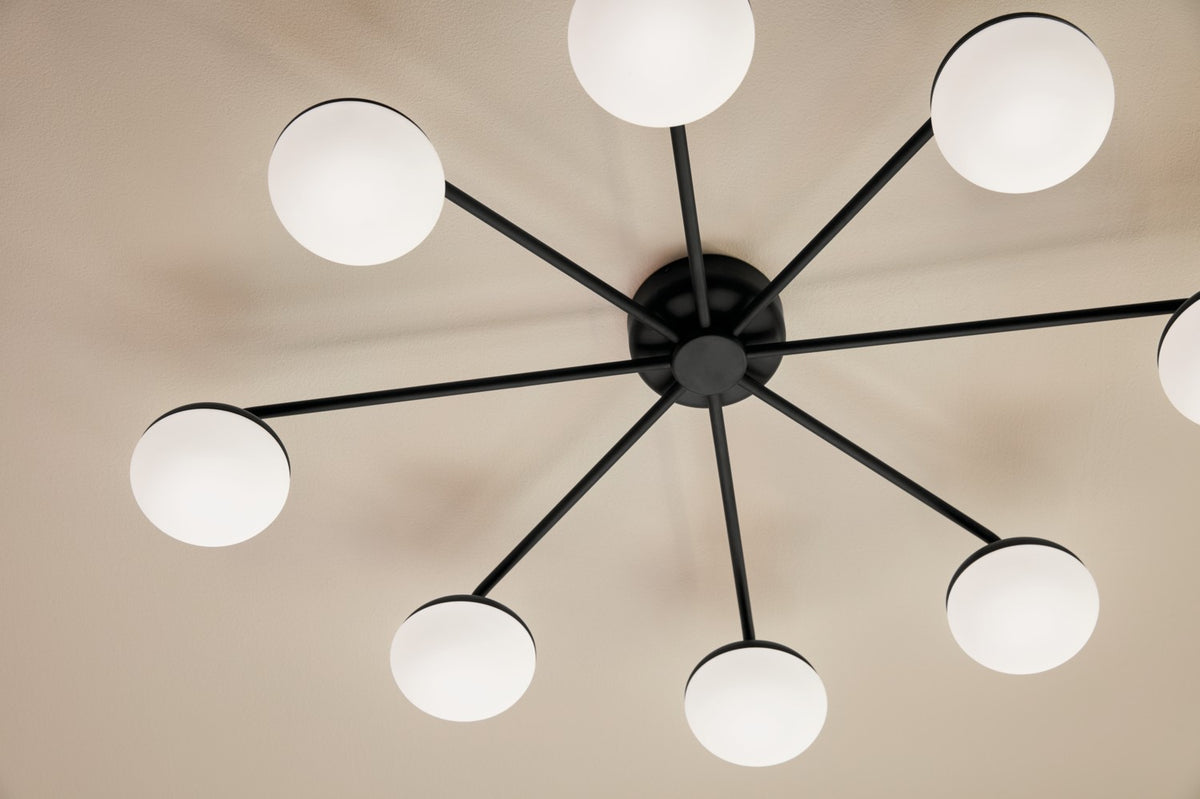 KICHLER 52608BK Remy 40.75 Inch 8 Light Led Flush Mount With Satin Etched Cased Opal Glass In Black