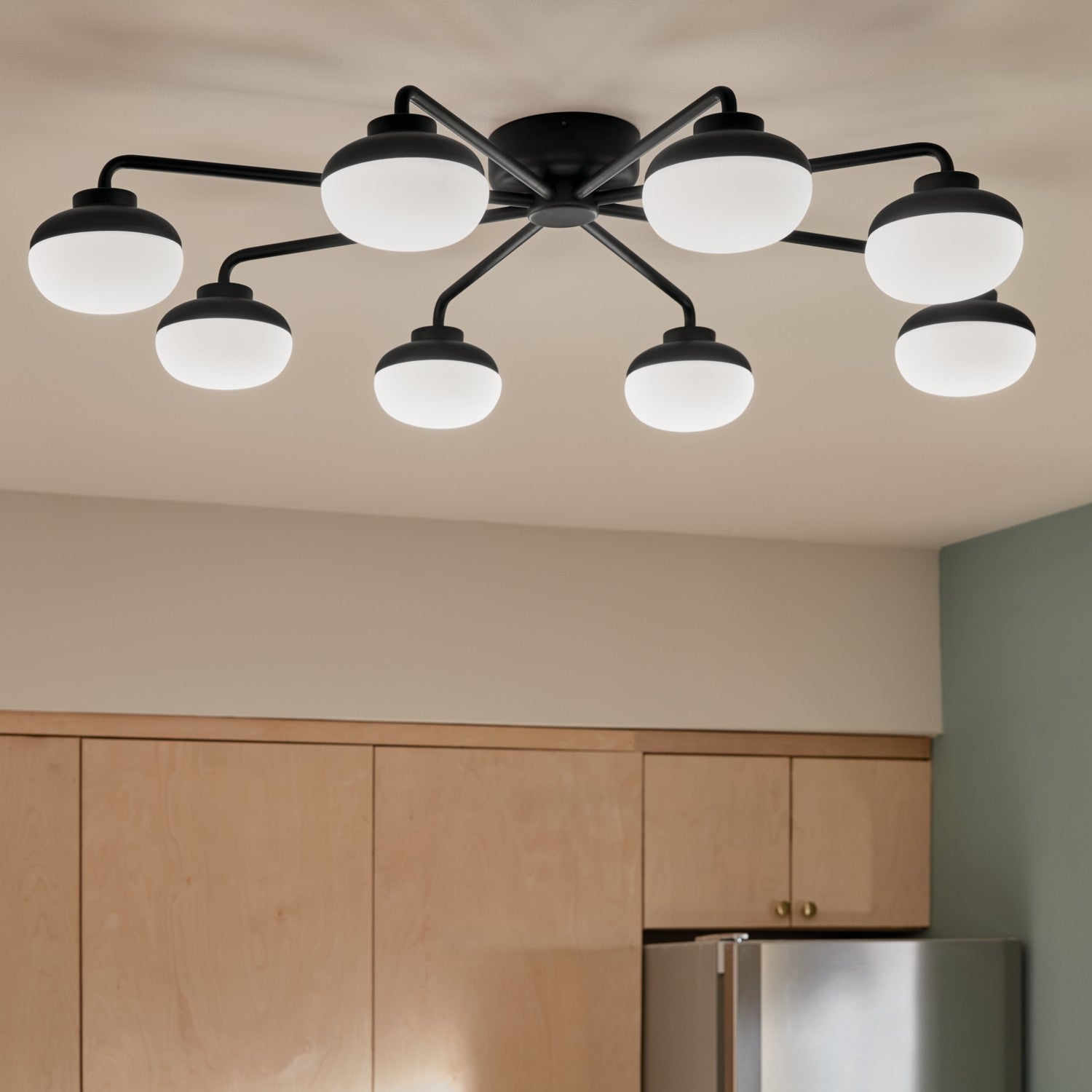 KICHLER 52608BK Remy 40.75 Inch 8 Light Led Flush Mount With Satin Etched Cased Opal Glass In Black