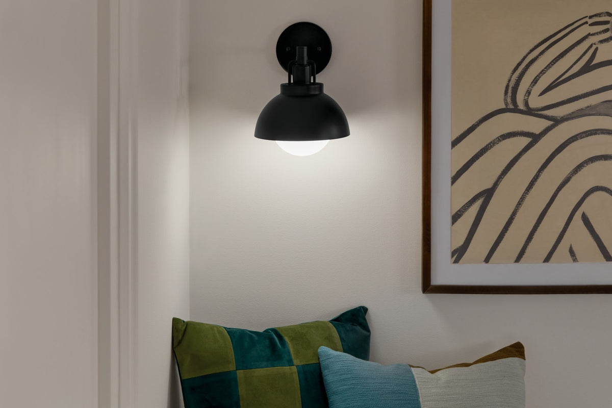 KICHLER 52601BK Niva 11.25 Inch 1 Light Convertible Semi Flush With Satin Etched Cased Opal Glass In Black
