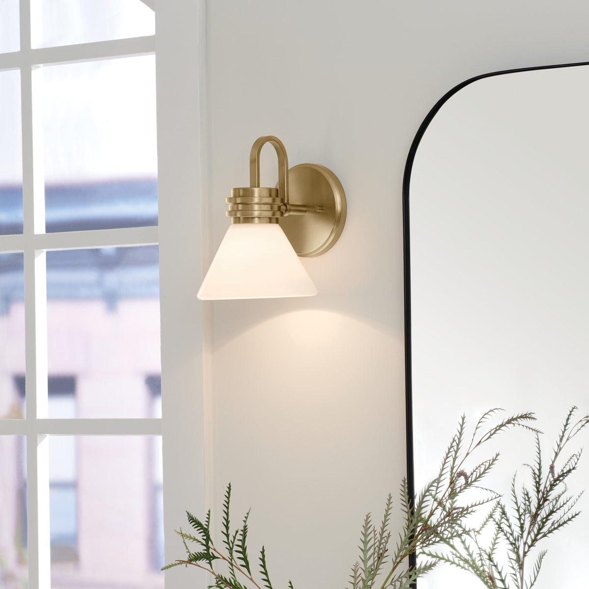 KICHLER 55153CPZ Farum 9.5 Inch 1 Light Wall Sconce With Opal Glass In Champagne Bronze