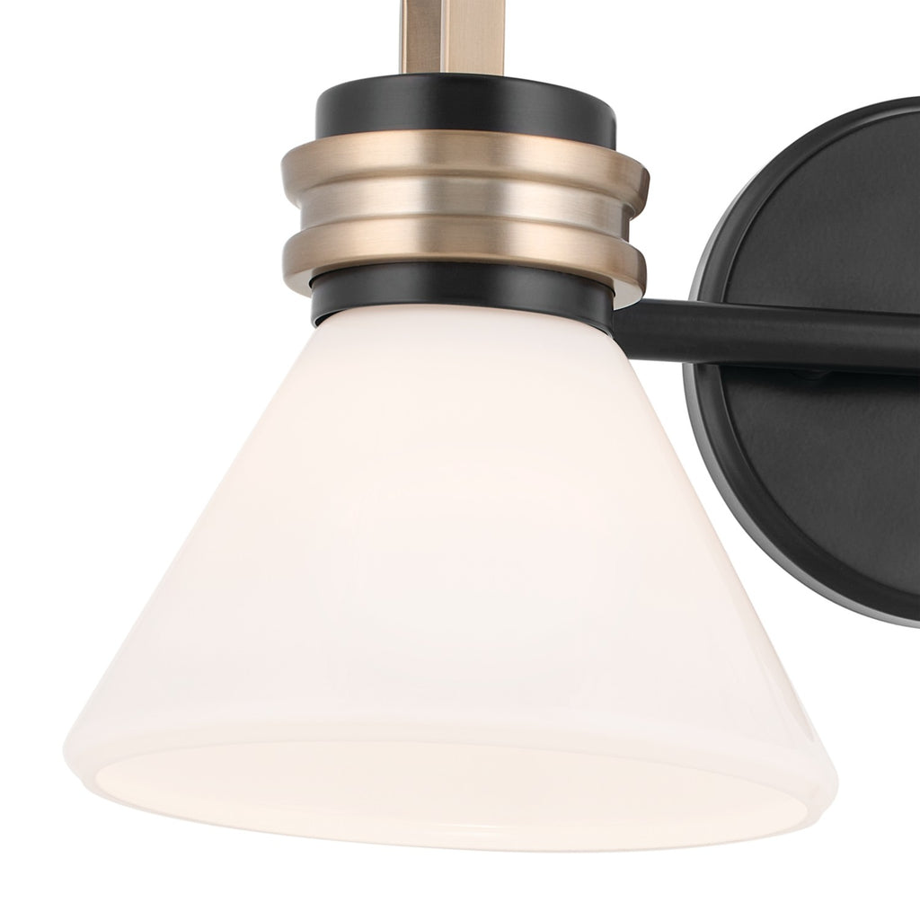 KICHLER 55154BK Farum 19.25 Inch 2 Light Vanity With Opal Glass In Black With Champagne Bronze