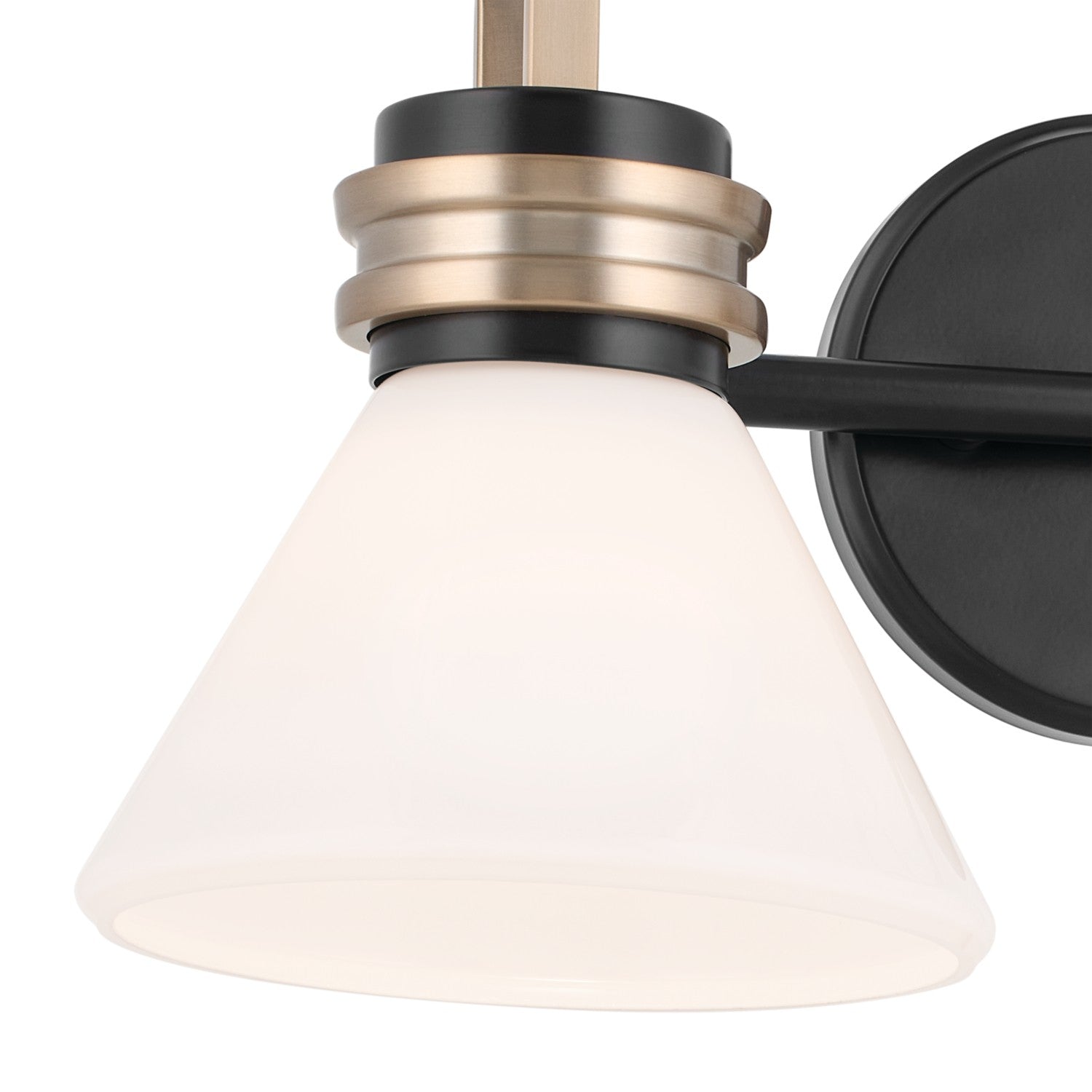 KICHLER 55154BK Farum 19.25 Inch 2 Light Vanity With Opal Glass In Black With Champagne Bronze
