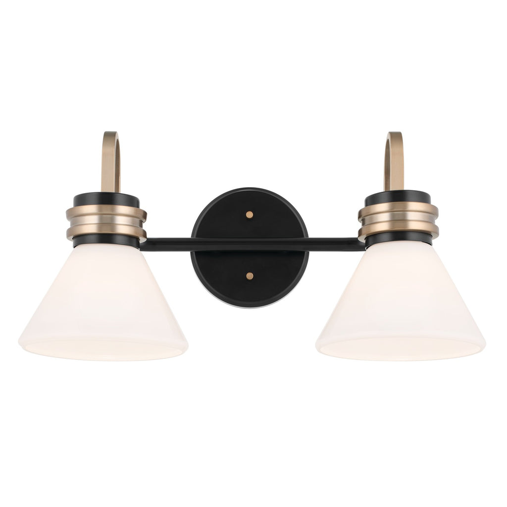 KICHLER 55154BK Farum 19.25 Inch 2 Light Vanity With Opal Glass In Black With Champagne Bronze