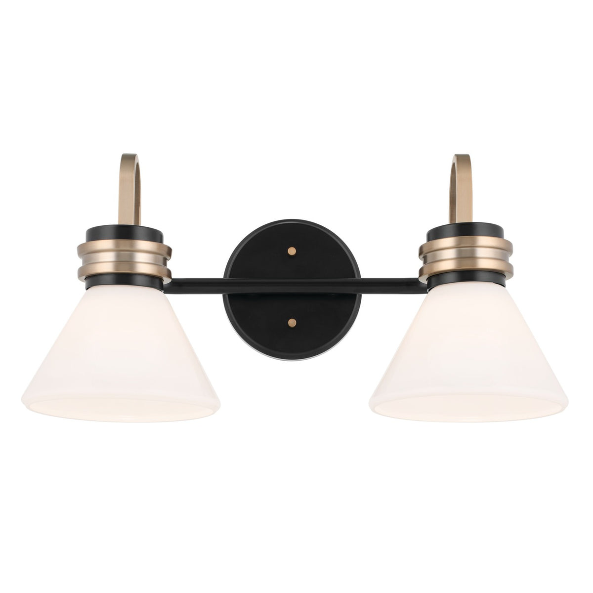 KICHLER 55154BK Farum 19.25 Inch 2 Light Vanity With Opal Glass In Black With Champagne Bronze