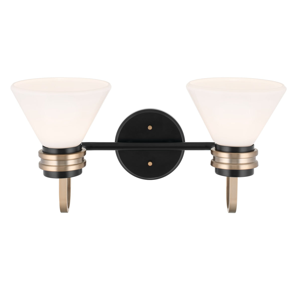 KICHLER 55154BK Farum 19.25 Inch 2 Light Vanity With Opal Glass In Black With Champagne Bronze