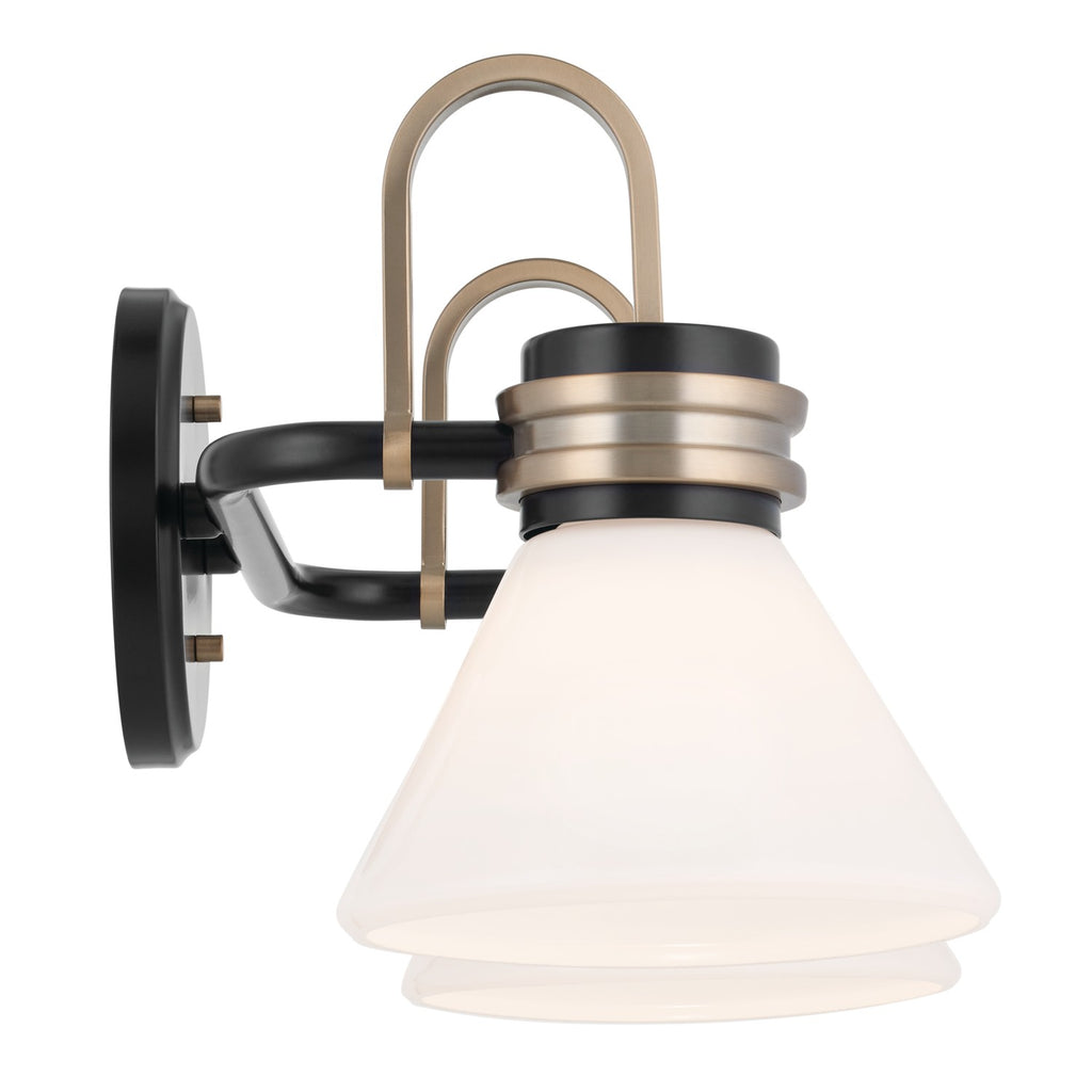 KICHLER 55154BK Farum 19.25 Inch 2 Light Vanity With Opal Glass In Black With Champagne Bronze