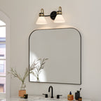 KICHLER 55154BK Farum 19.25 Inch 2 Light Vanity With Opal Glass In Black With Champagne Bronze