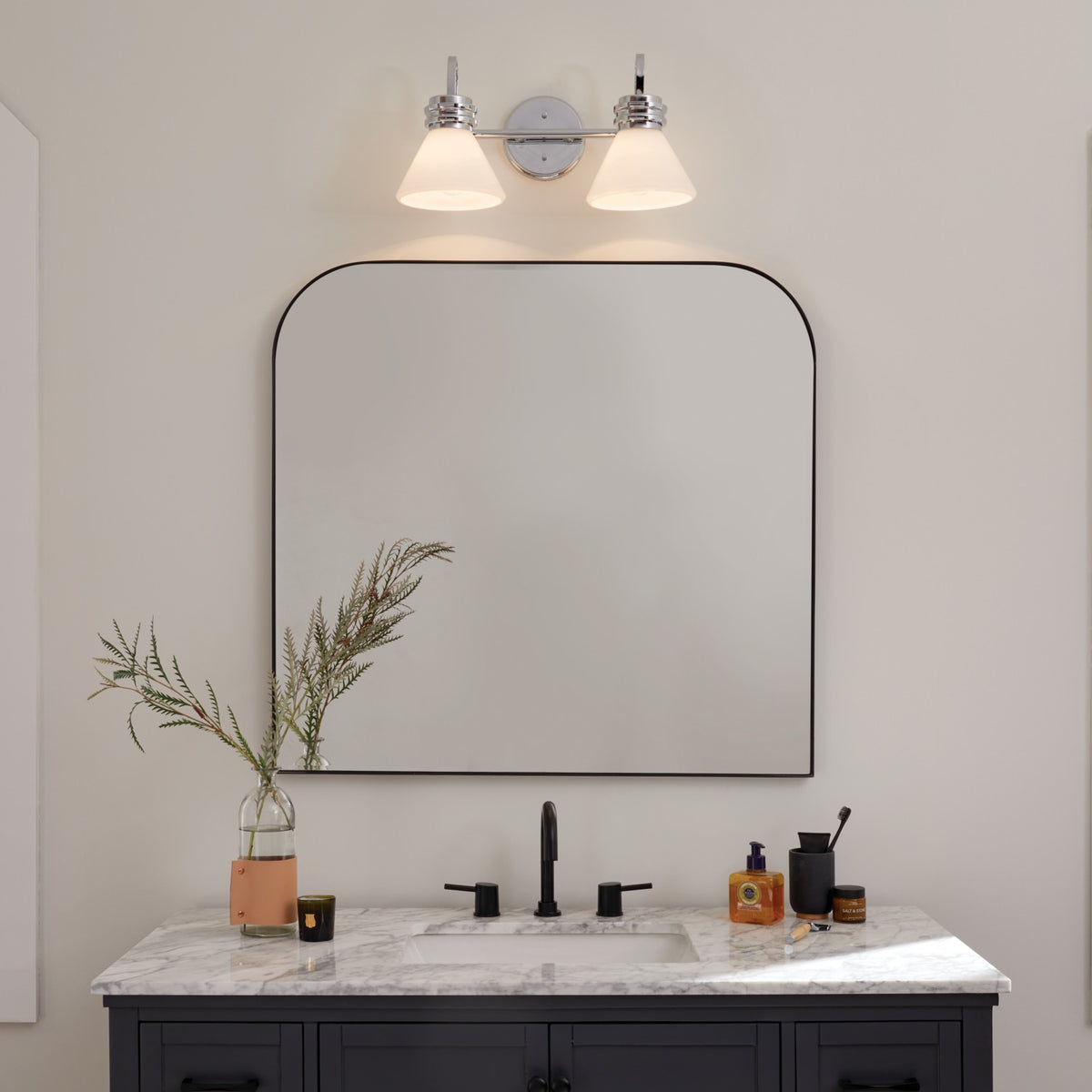 KICHLER 55154CH Farum 19.25 Inch 2 Light Vanity With Opal Glass In Chrome