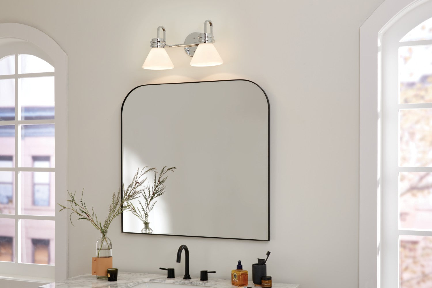 KICHLER 55154CH Farum 19.25 Inch 2 Light Vanity With Opal Glass In Chrome