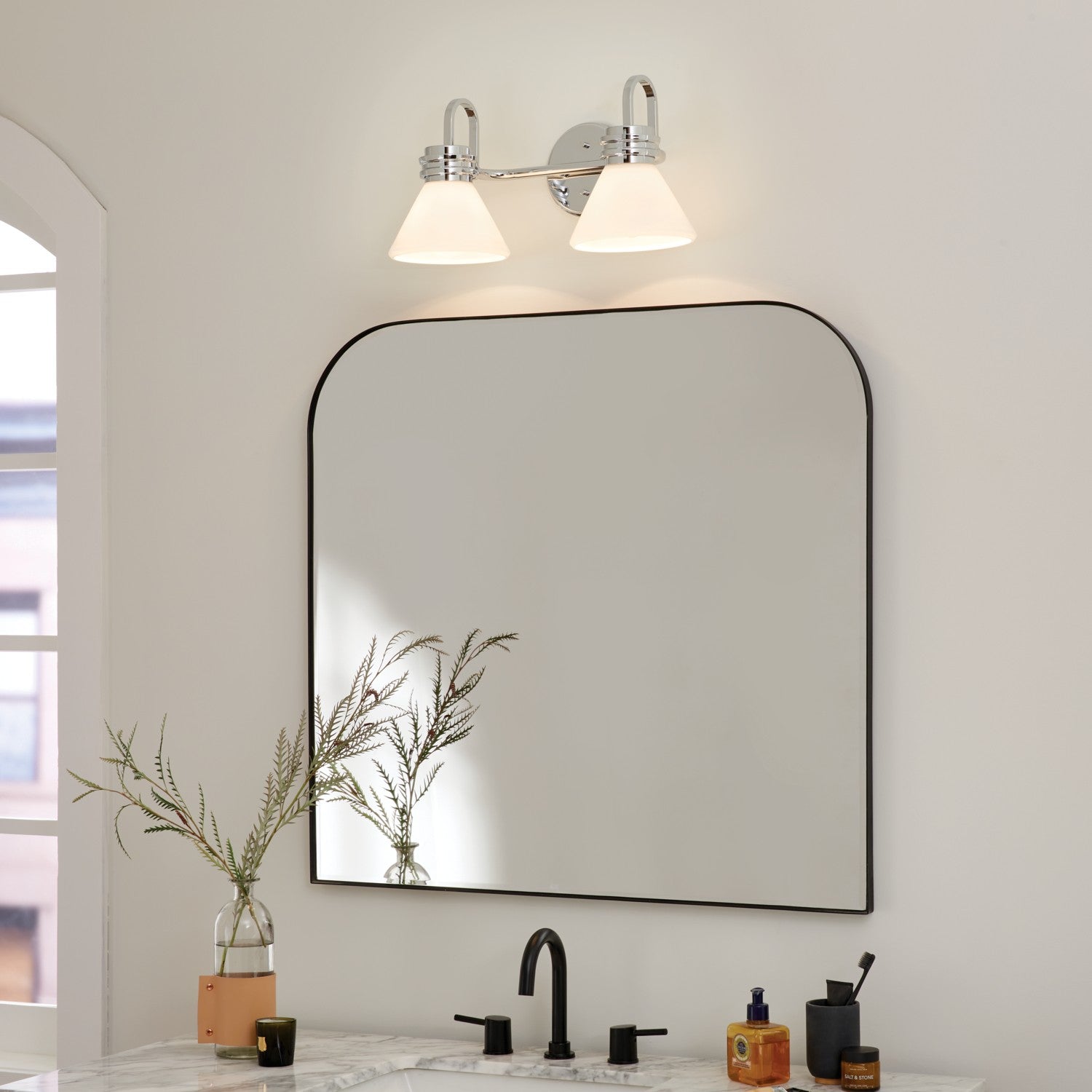 KICHLER 55154CH Farum 19.25 Inch 2 Light Vanity With Opal Glass In Chrome