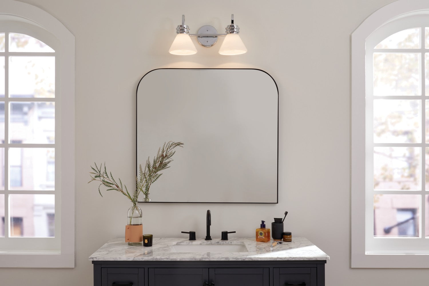 KICHLER 55154CH Farum 19.25 Inch 2 Light Vanity With Opal Glass In Chrome
